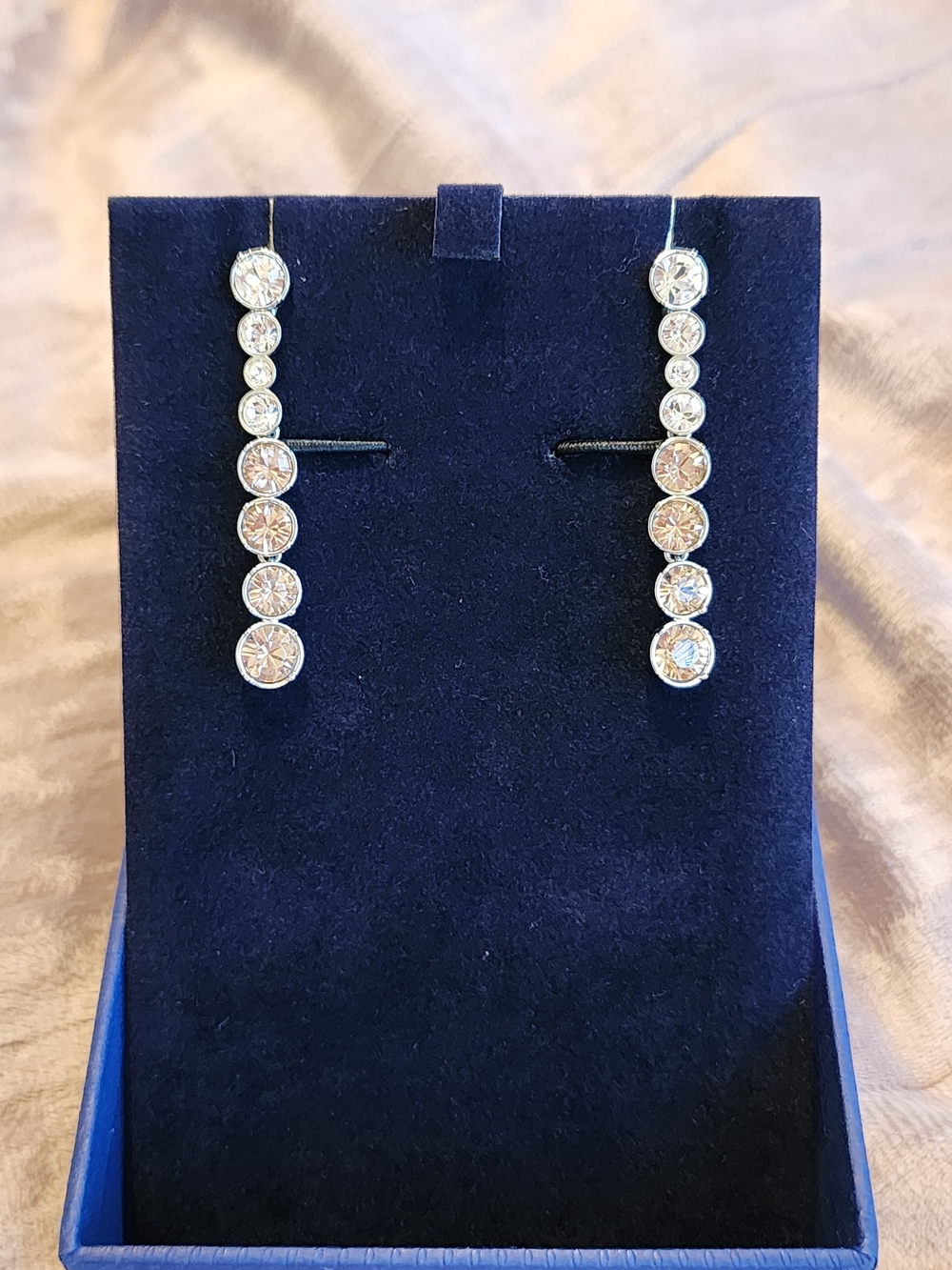 Swarovski Silver Clear Crystal Graduated Linear Drop Earrings